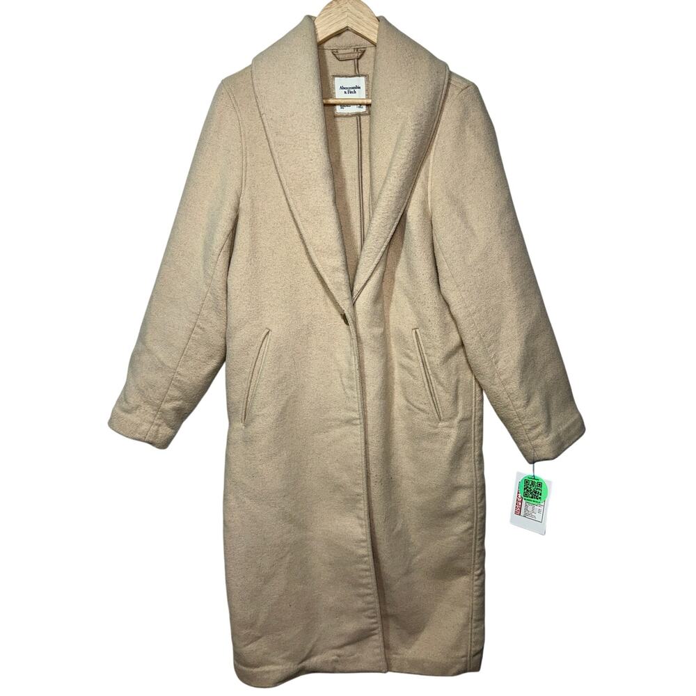 Abercrombie & Fitch Tan Cream Wool Collared Overcoat Pea Coat Jacket Womens Sz M